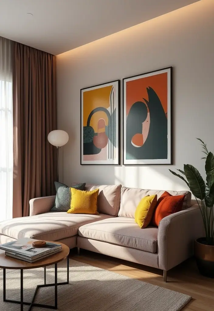 28 Boujee Apartment Living Room Ideas That Exude Glam Luxury - 18. Modern Wall Art