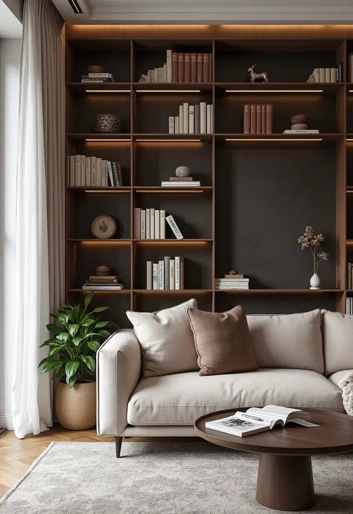 28 Boujee Apartment Living Room Ideas That Exude Glam Luxury - 19. Creative Shelving