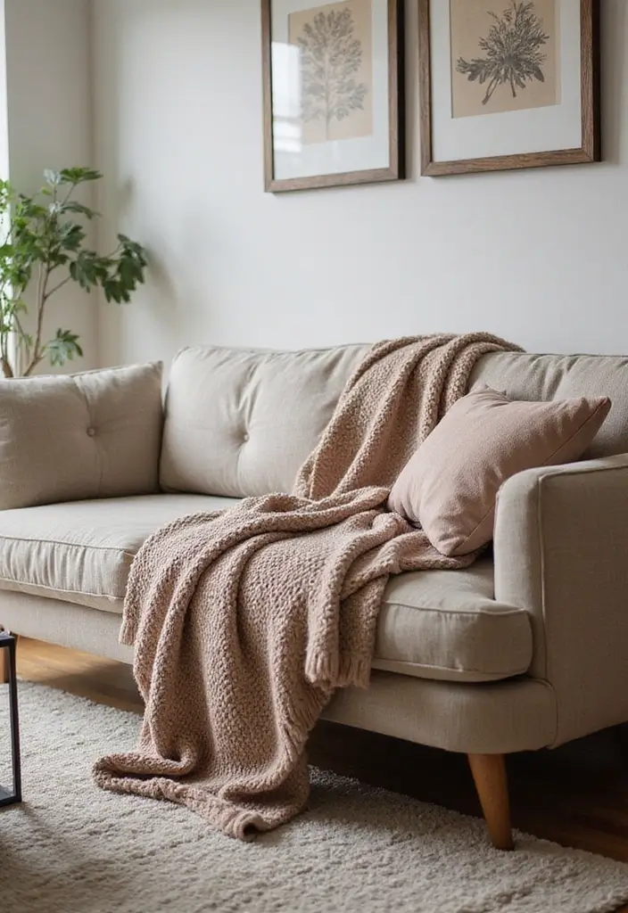 28 Boujee Apartment Living Room Ideas That Exude Glam Luxury - 27. Luxe Throw Blankets