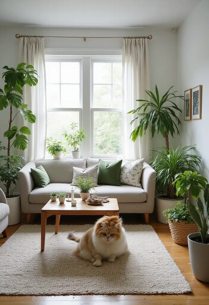 28 Cat Living Room Ideas That Are Pet Friendly and Stylish - 12. Cat-Friendly Plants
