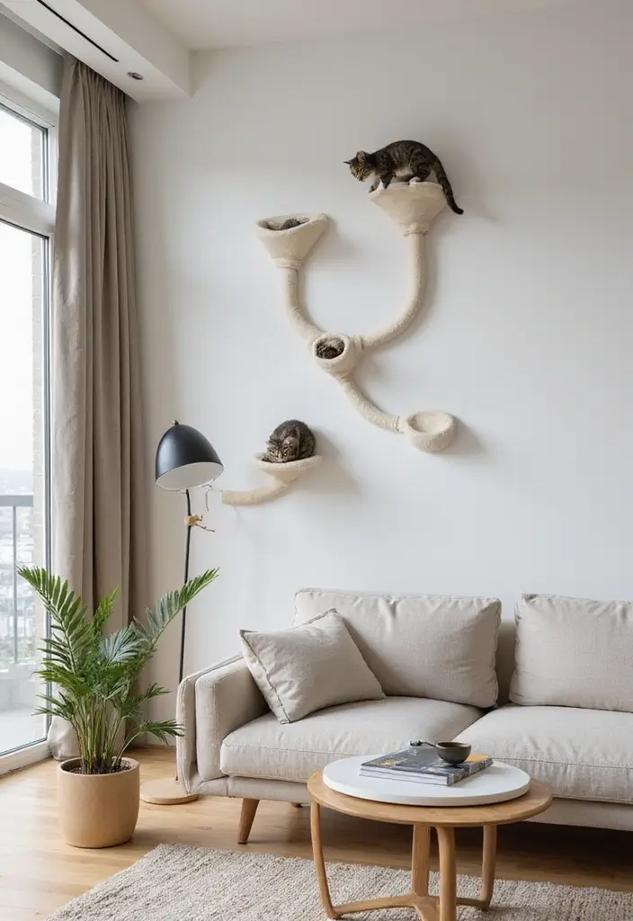 28 Cat Living Room Ideas That Are Pet Friendly and Stylish - 14. Wall-Mounted Cat Paths