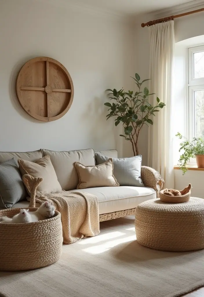 28 Cat Living Room Ideas That Are Pet Friendly and Stylish - 15. Stylish Storage Solutions