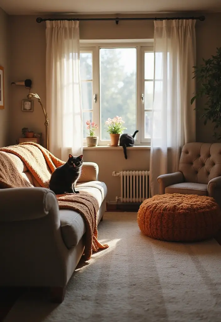 28 Cat Living Room Ideas That Are Pet Friendly and Stylish - 19. Cozy Cat Blankets