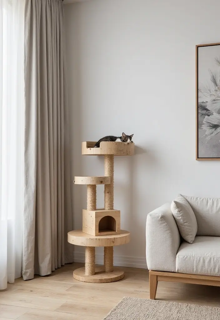28 Cat Living Room Ideas That Are Pet Friendly and Stylish - 2. Minimalist Cat Trees