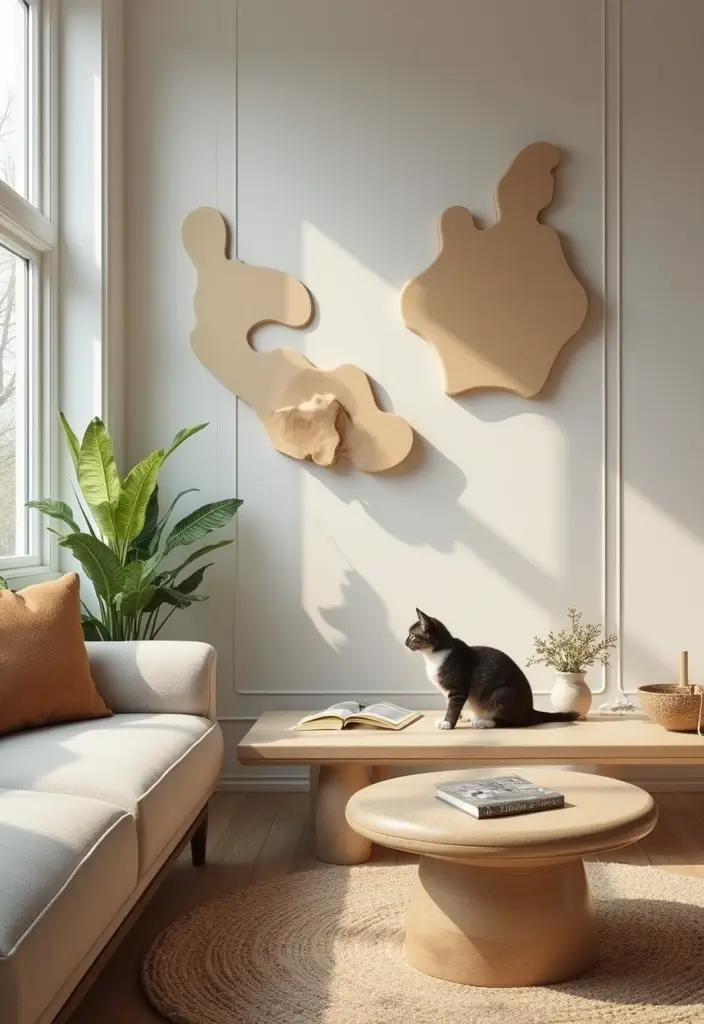 28 Cat Living Room Ideas That Are Pet Friendly and Stylish - 20. Interactive Wall Art