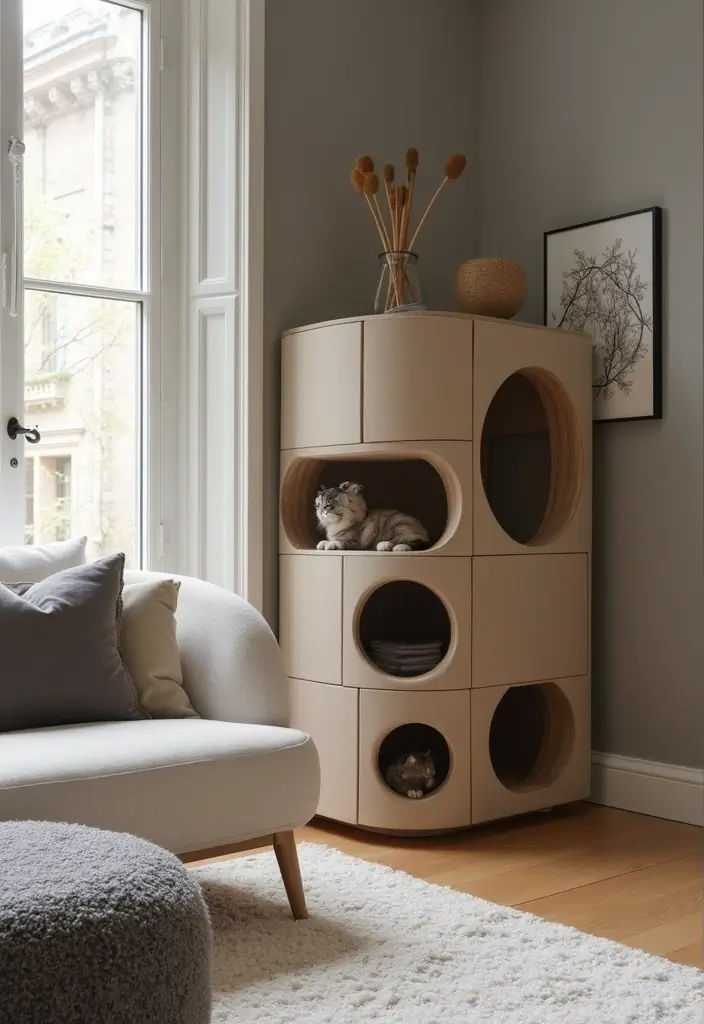 28 Cat Living Room Ideas That Are Pet Friendly and Stylish - 22. Custom Cat Furniture