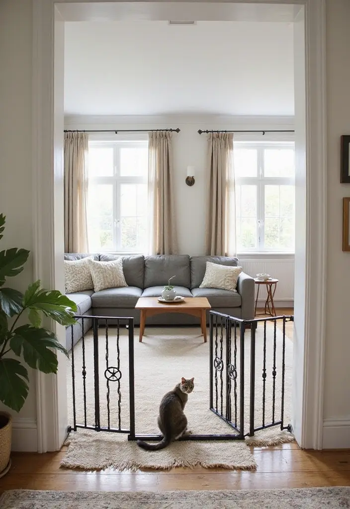 28 Cat Living Room Ideas That Are Pet Friendly and Stylish - 25. Stylish Cat Gates