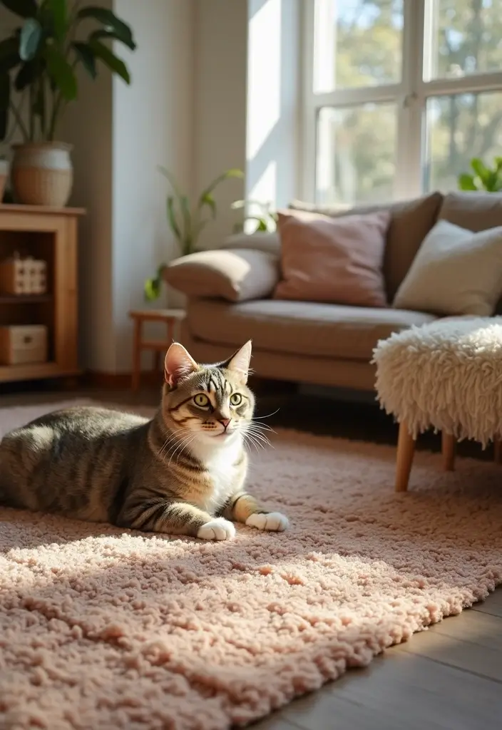 28 Cat Living Room Ideas That Are Pet Friendly and Stylish - 26. Textured Rugs