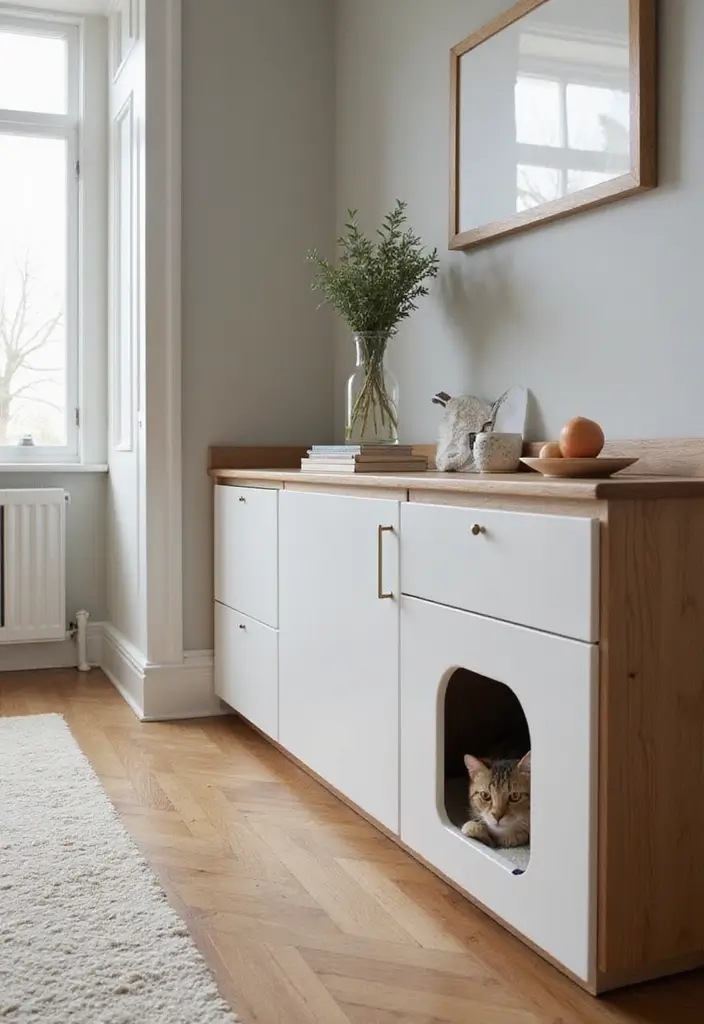 28 Cat Living Room Ideas That Are Pet Friendly and Stylish - 6. Stylish Litter Box Solutions