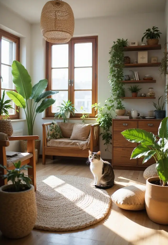 28 Cat Living Room Ideas That Are Pet Friendly and Stylish - 7. Natural Elements