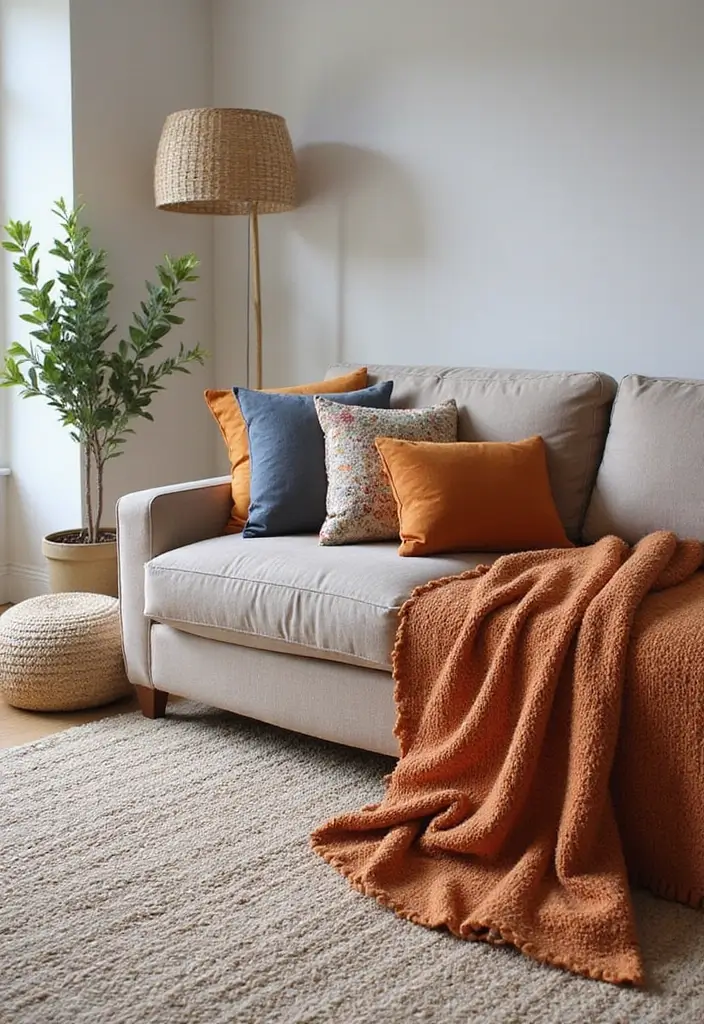 28 Chic and Cozy Bohemian Living Room Ideas for Apartment Girls - 1. Layered Textiles for Comfort