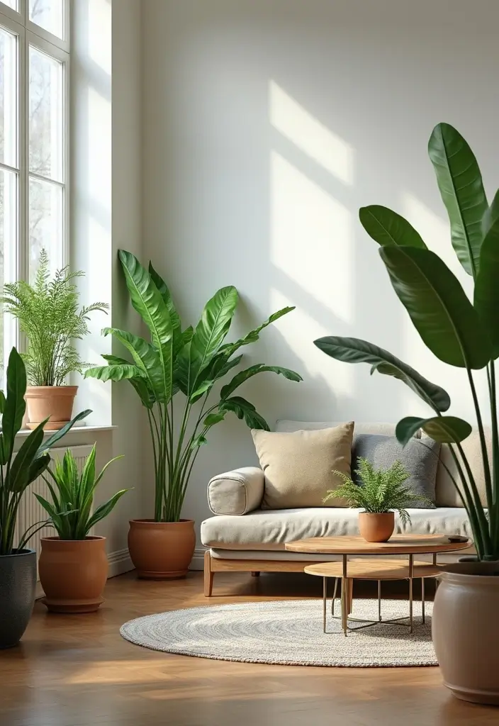 28 Chic and Cozy Bohemian Living Room Ideas for Apartment Girls - 12. Incorporating Plants for Freshness