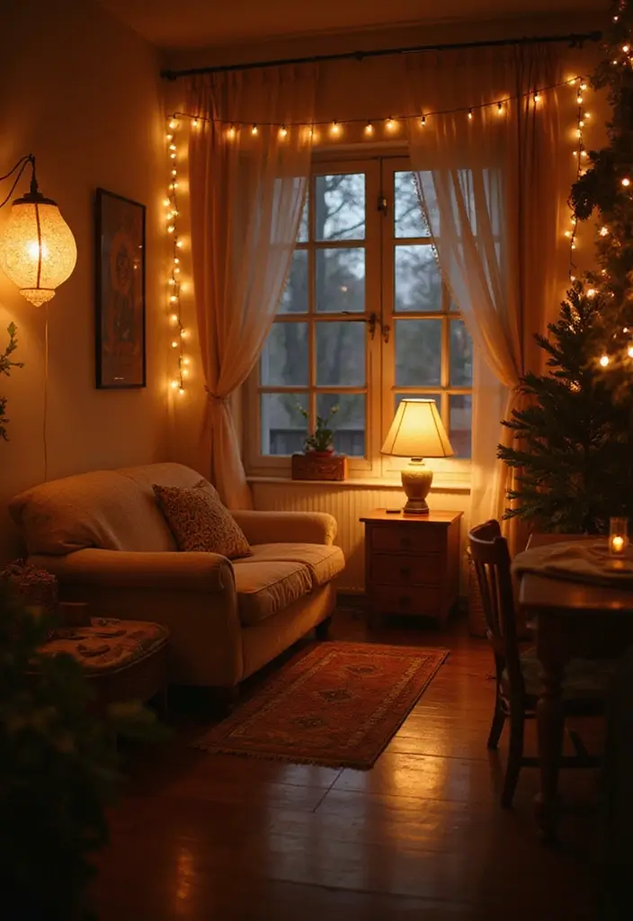 28 Chic and Cozy Bohemian Living Room Ideas for Apartment Girls - 20. Soft Lighting with Warm Tones