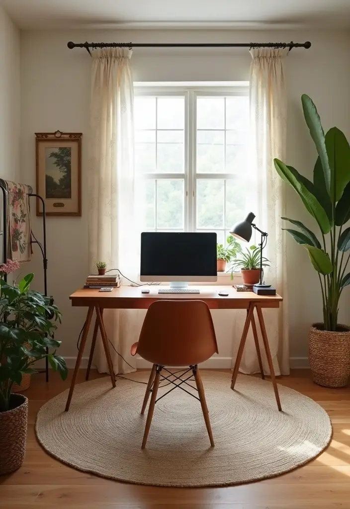 28 Chic and Cozy Bohemian Living Room Ideas for Apartment Girls - 21. Incorporate a Work-from-Home Space