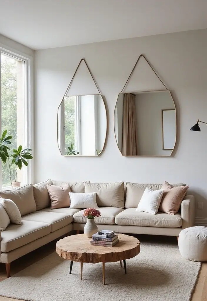 28 Chic and Cozy Bohemian Living Room Ideas for Apartment Girls - 22. Use of Mirrors to Enhance Space