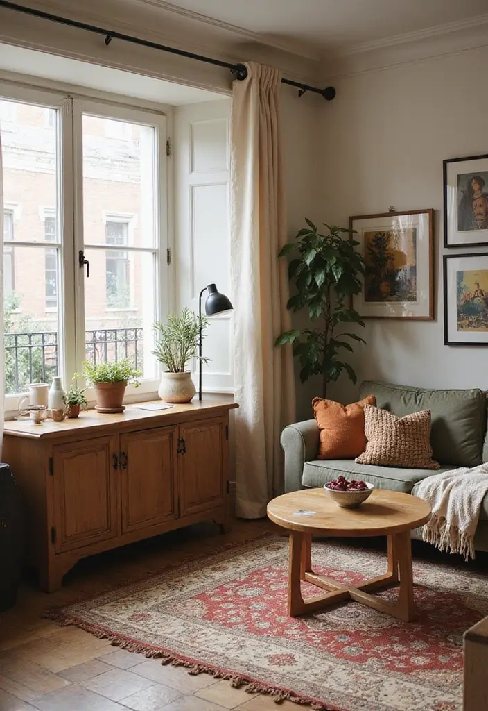 28 Chic and Cozy Bohemian Living Room Ideas for Apartment Girls - 28. Vintage-inspired Accessories