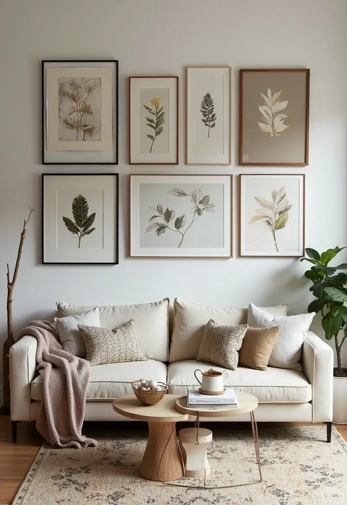 28 Chic and Cozy Bohemian Living Room Ideas for Apartment Girls - 3. Create a Gallery Wall