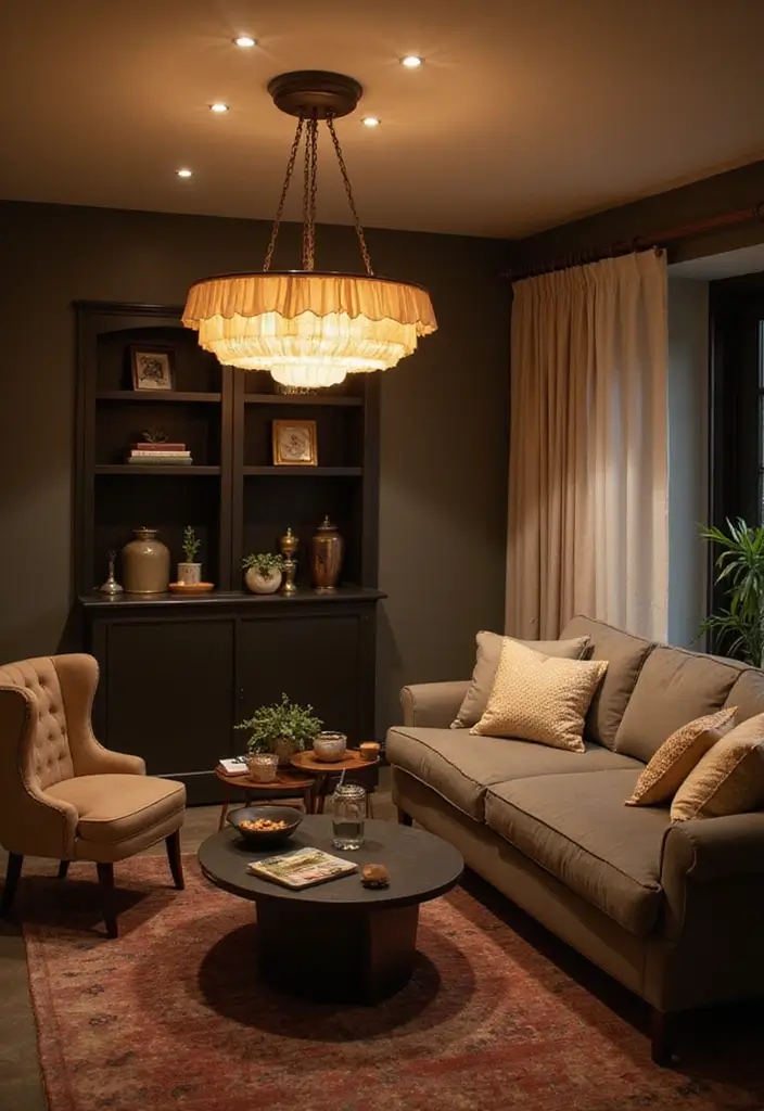 28 Chic and Cozy Bohemian Living Room Ideas for Apartment Girls - 8. Statement Lighting Fixtures