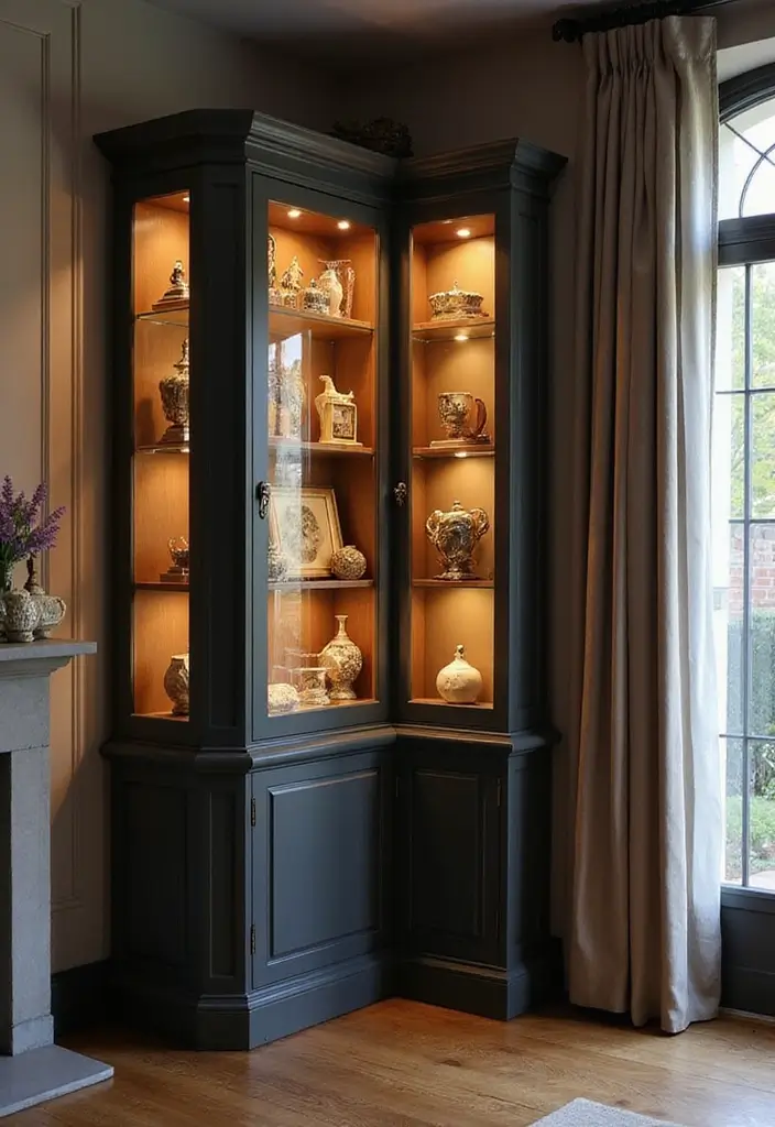 28 Corner Shelf Ideas Living Room That Add Storage and Style - 27. Corner Display Case