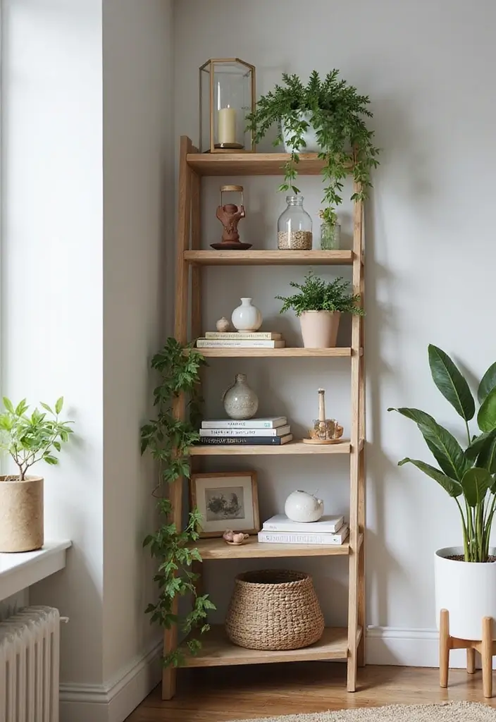 28 Corner Shelf Ideas Living Room That Add Storage and Style - 5. Tiered Display Shelf