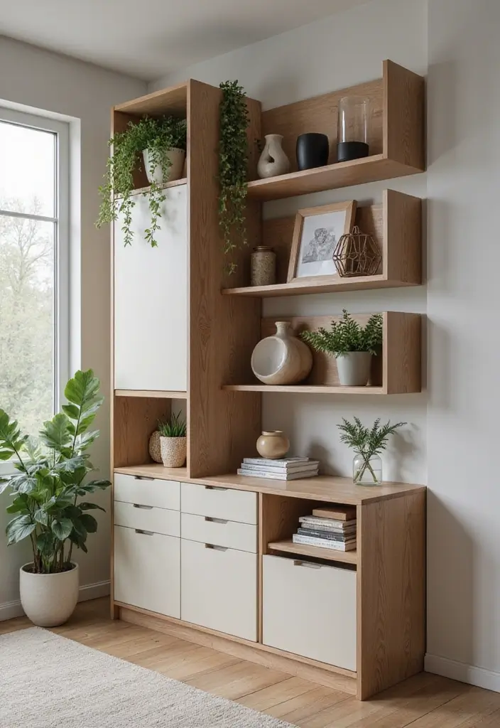 28 Corner Shelf Ideas Living Room That Add Storage and Style - 9. Multi-Functional Corner Unit