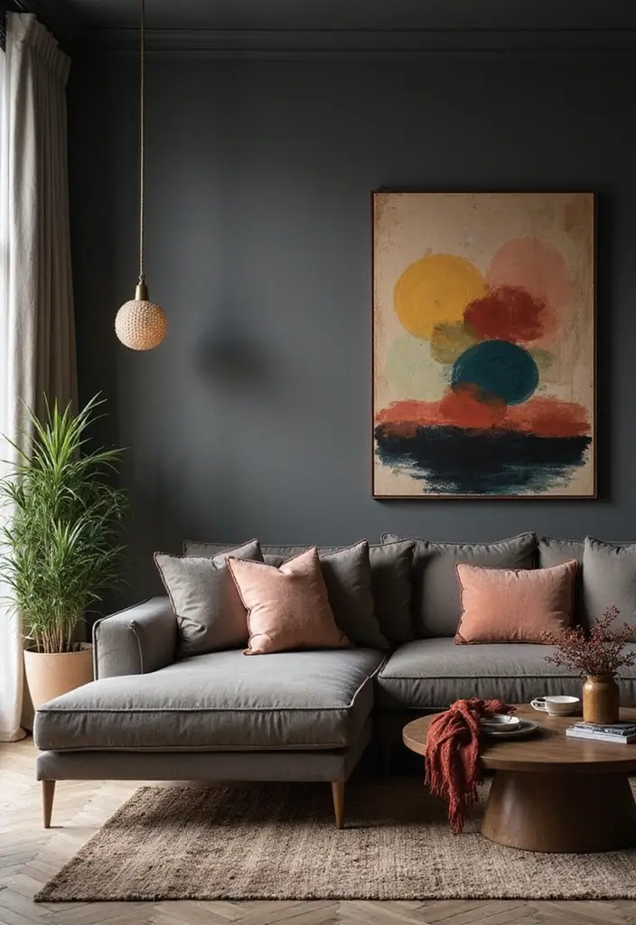 28 Dark Paint Living Room Ideas That Add Depth and Elegance - 1. Charcoal Elegance