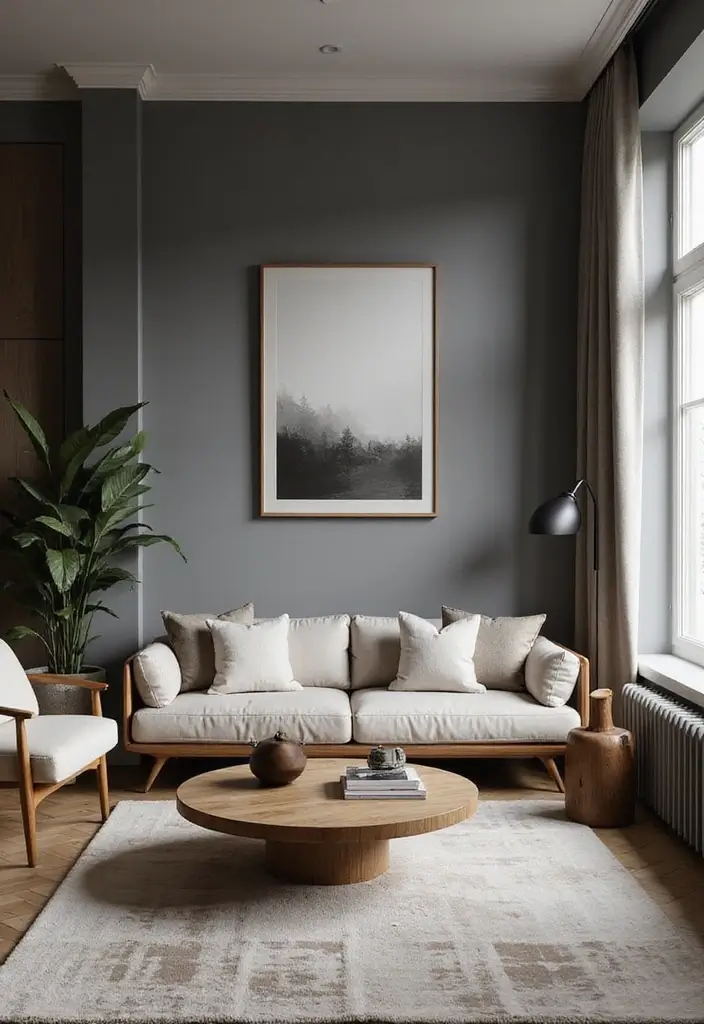 28 Dark Paint Living Room Ideas That Add Depth and Elegance - 10. Slate Gray Serenity