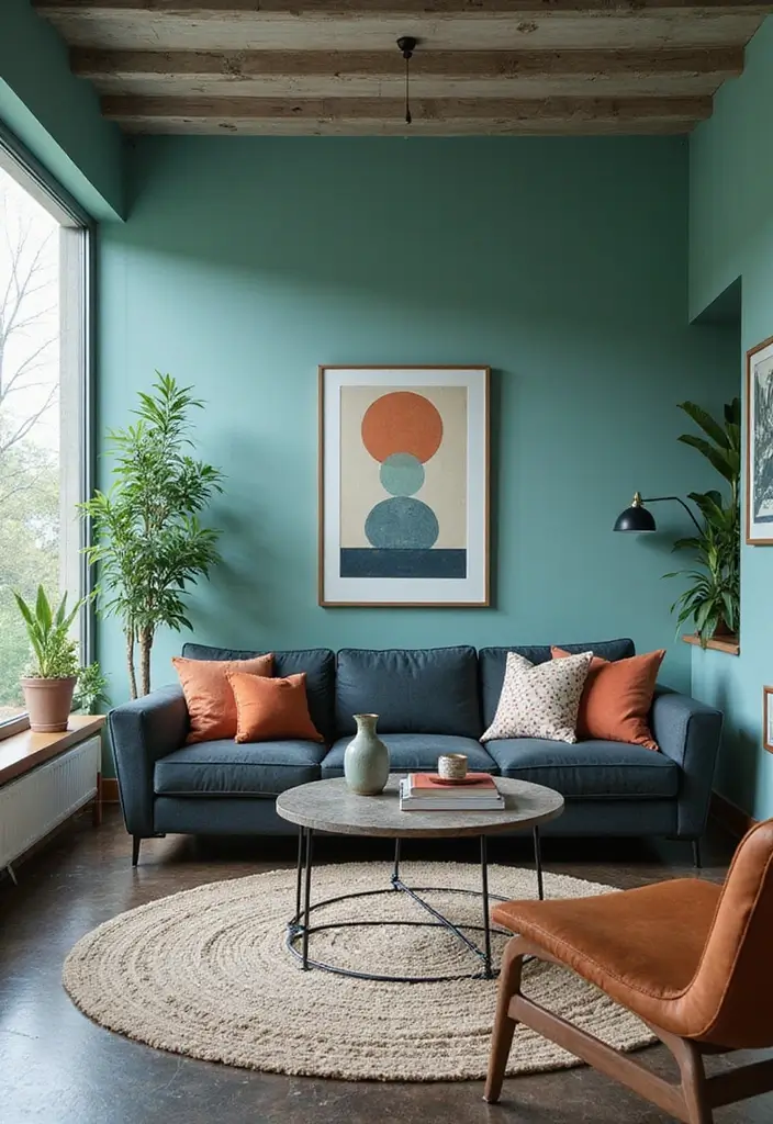 28 Dark Paint Living Room Ideas That Add Depth and Elegance - 21. Cool Mint