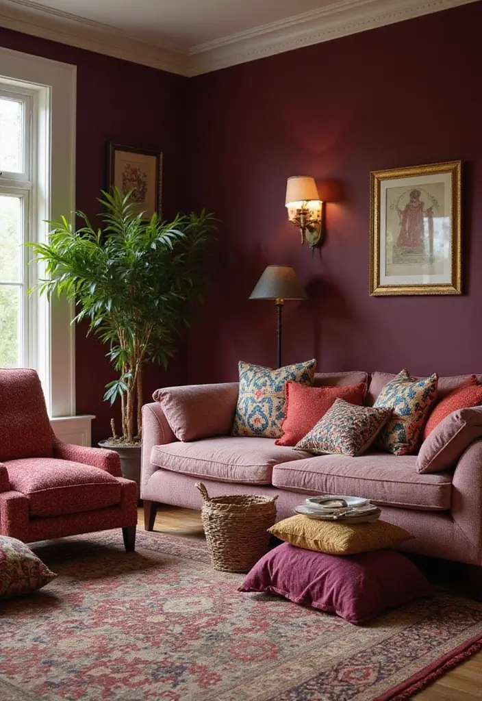 28 Dark Paint Living Room Ideas That Add Depth and Elegance - 22. Deep Berry