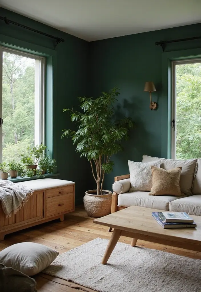 28 Dark Paint Living Room Ideas That Add Depth and Elegance - 3. Forest Green Retreat