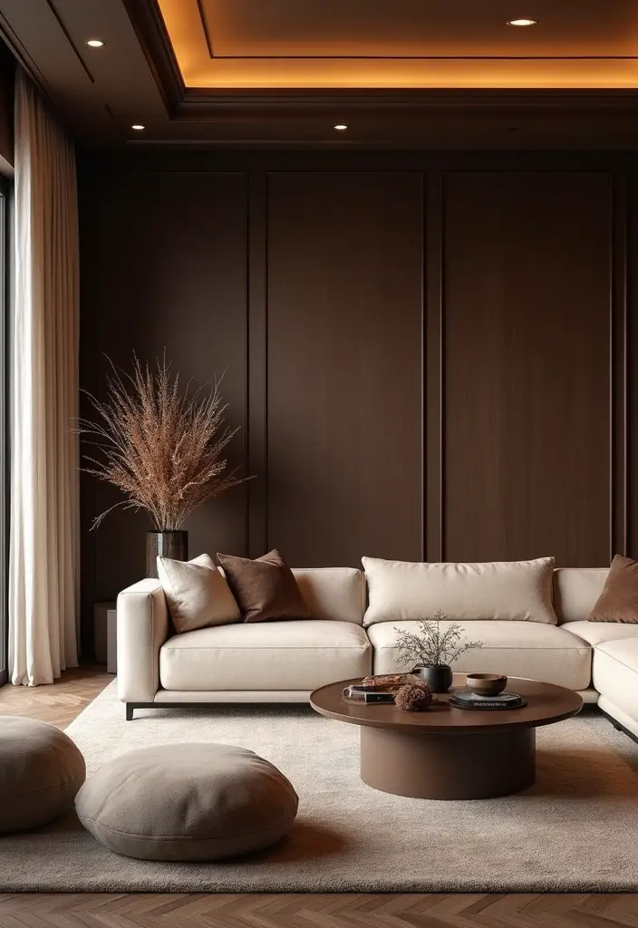 28 Dark Paint Living Room Ideas That Add Depth and Elegance - 4. Dark Chocolate Luxury