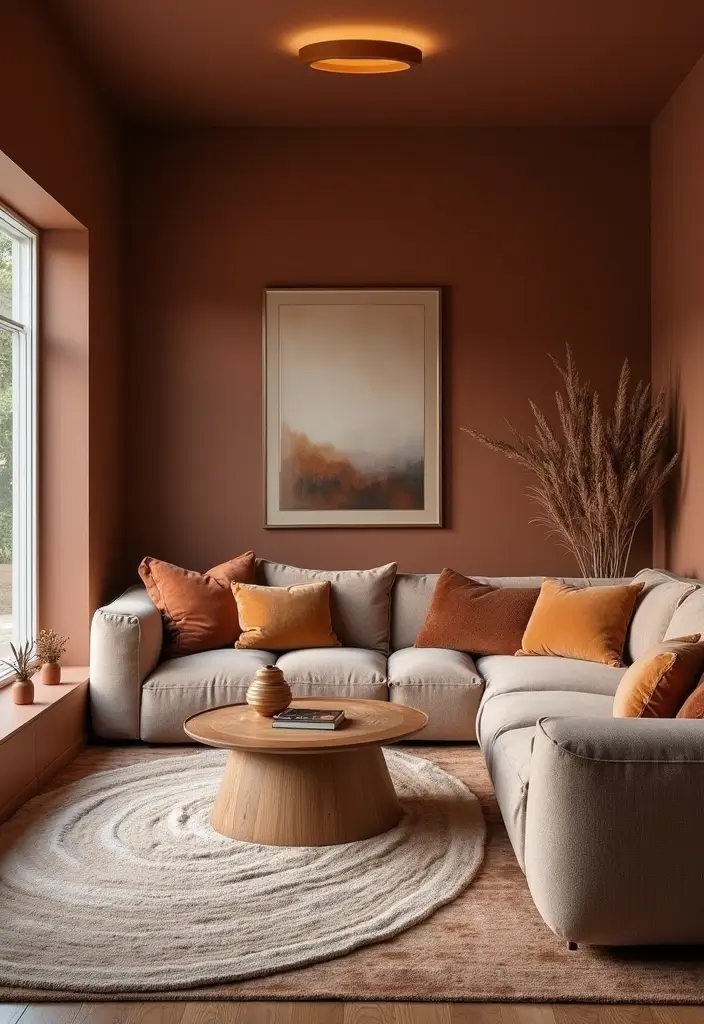 28 Dark Paint Living Room Ideas That Add Depth and Elegance - 8. Warm Cocoa Coziness