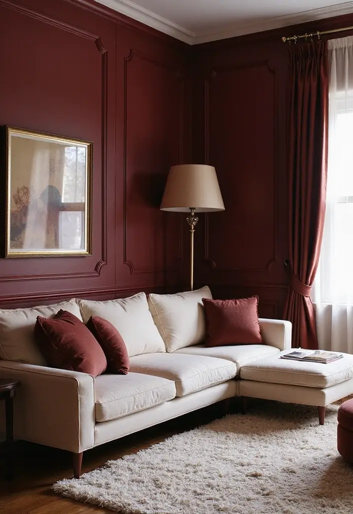 28 Dark Paint Living Room Ideas That Add Depth and Elegance - 9. Burgundy Boldness