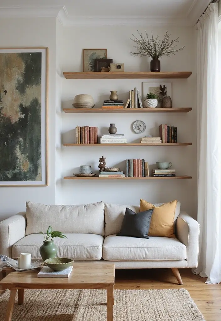 28 Edgy Living Room Ideas That Feel Modern and Unexpected - 11. Open Shelving