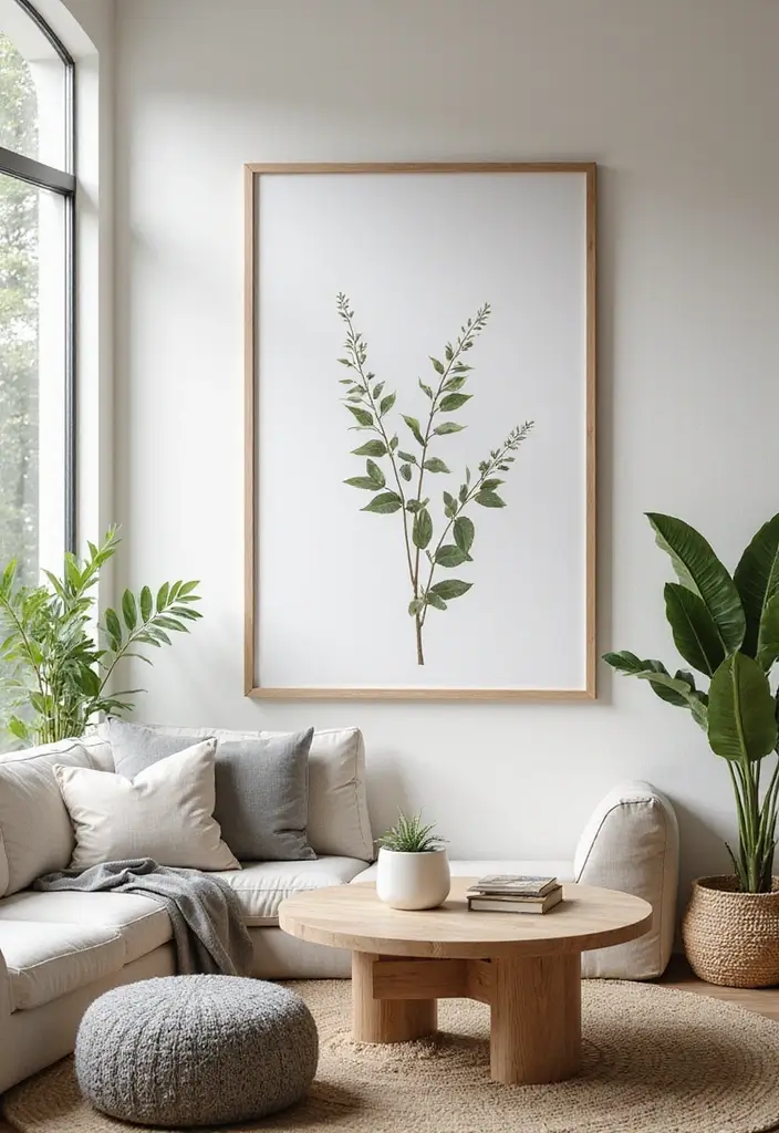 28 Large Living Room Wall Decor Ideas That Fill Blank Spaces Beautifully - 10. Nature-Inspired Wall Art