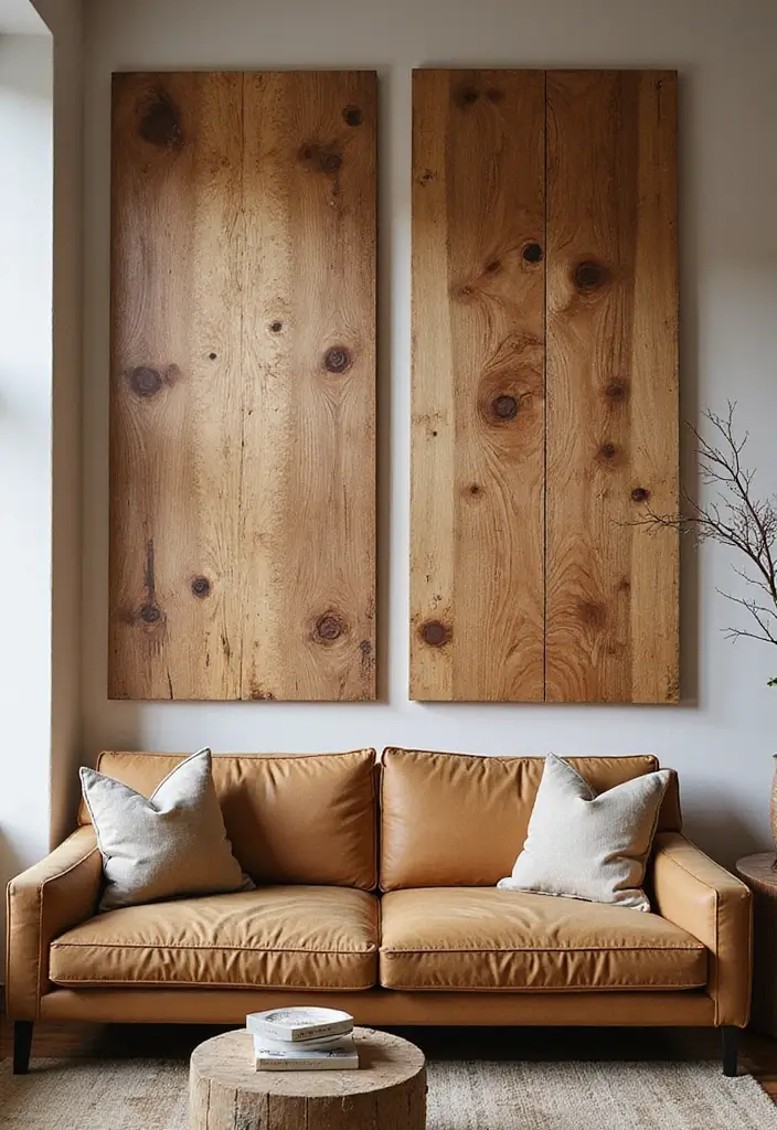 28 Large Living Room Wall Decor Ideas That Fill Blank Spaces Beautifully - 14. Artistic Wooden Panels