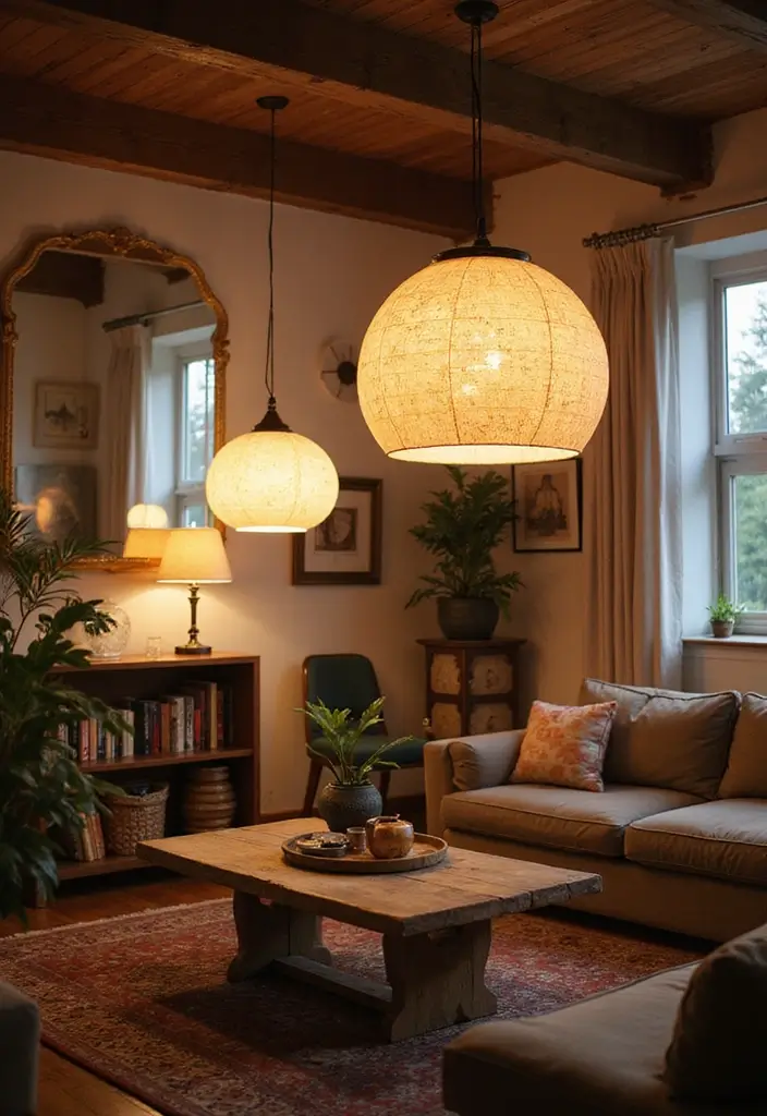 28 Large Living Room Wall Decor Ideas That Fill Blank Spaces Beautifully - 15. Creative Light Fixtures