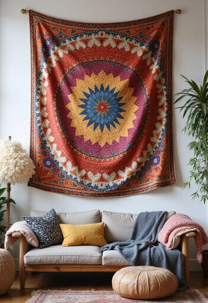 28 Large Living Room Wall Decor Ideas That Fill Blank Spaces Beautifully - 17. Fabric Wall Hangings