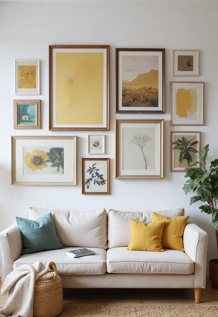 28 Large Living Room Wall Decor Ideas That Fill Blank Spaces Beautifully - 18. Artistic Frames Gallery