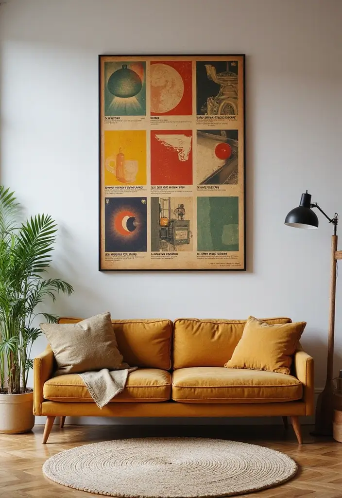 28 Large Living Room Wall Decor Ideas That Fill Blank Spaces Beautifully - 23. Vintage Posters