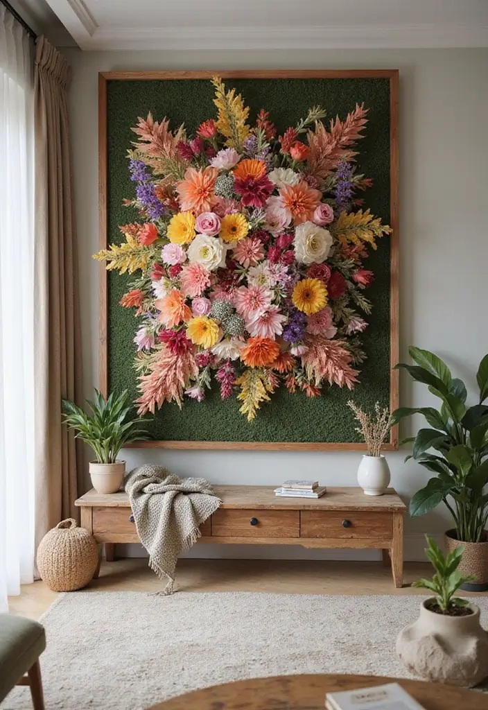 28 Large Living Room Wall Decor Ideas That Fill Blank Spaces Beautifully - 24. Large Floral Arrangements