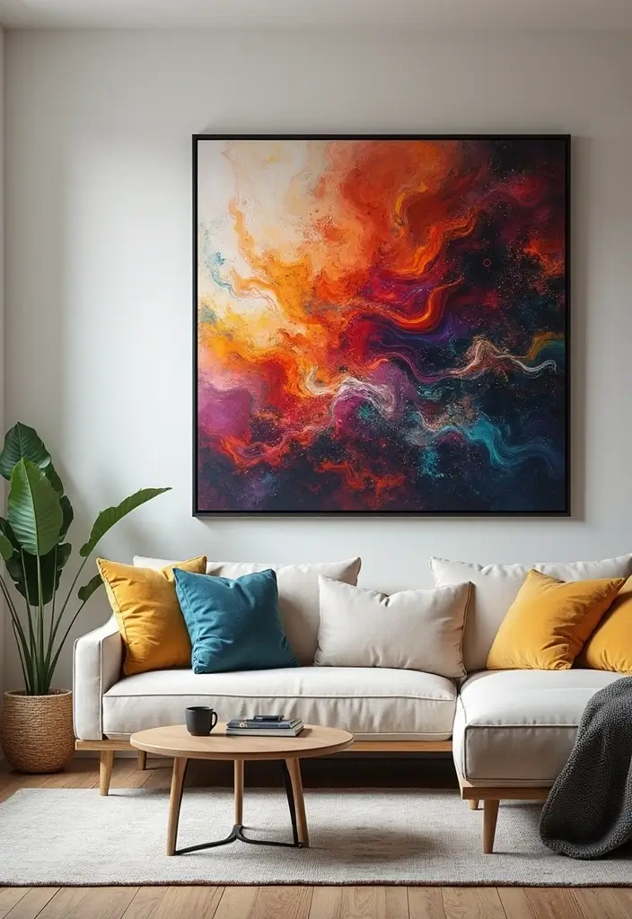 28 Large Living Room Wall Decor Ideas That Fill Blank Spaces Beautifully - 27. Oversized Abstract Art