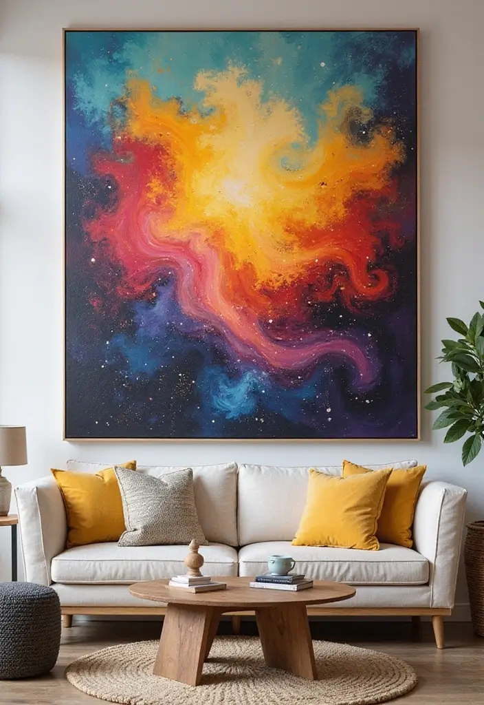 28 Large Living Room Wall Decor Ideas That Fill Blank Spaces Beautifully - 5. Large Canvas Art