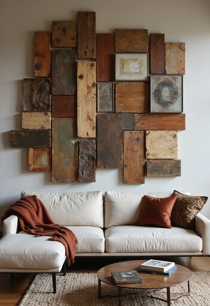 28 Large Living Room Wall Decor Ideas That Fill Blank Spaces Beautifully - 6. Mixed Media Installations