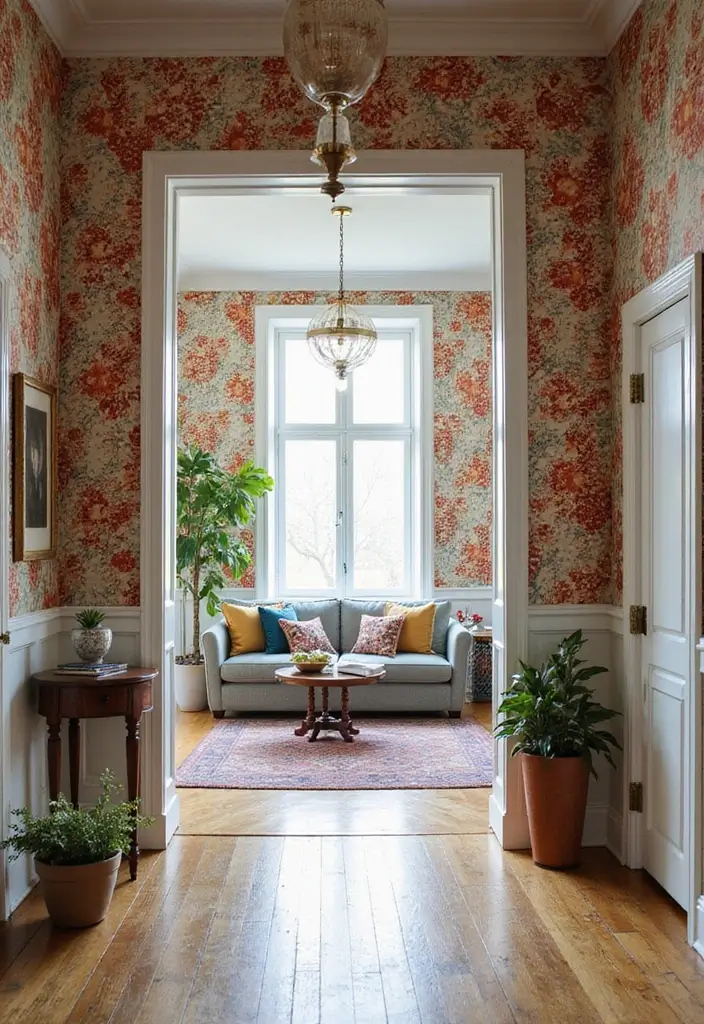 28 Living Room Entryway Ideas That Make a Great First Impression - 15. Bold Wallpaper