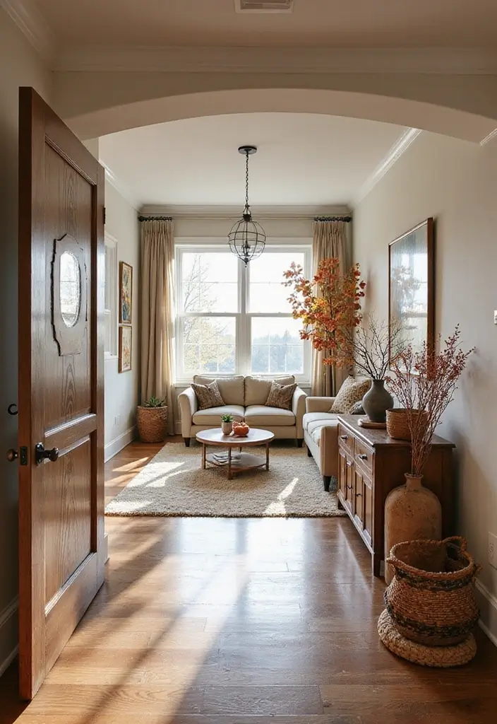 28 Living Room Entryway Ideas That Make a Great First Impression - 16. Seasonal Decor Switch-Up