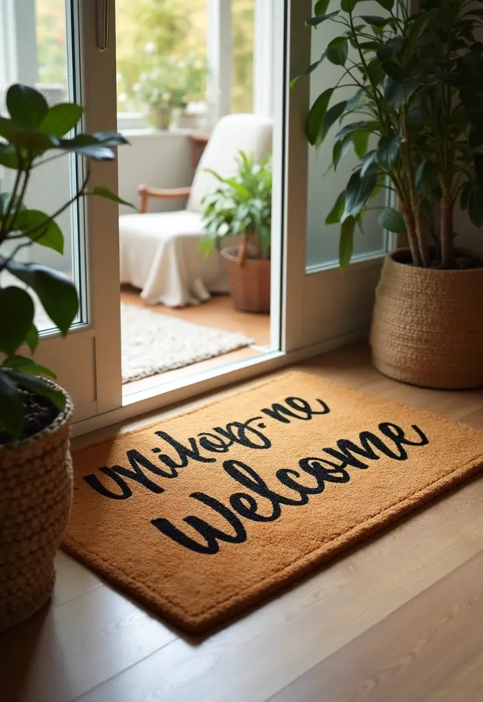 28 Living Room Entryway Ideas That Make a Great First Impression - 20. Customized Doormat