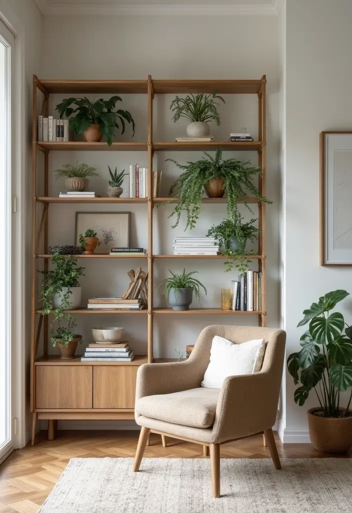 28 Living Room Entryway Ideas That Make a Great First Impression - 24. Open Shelving System
