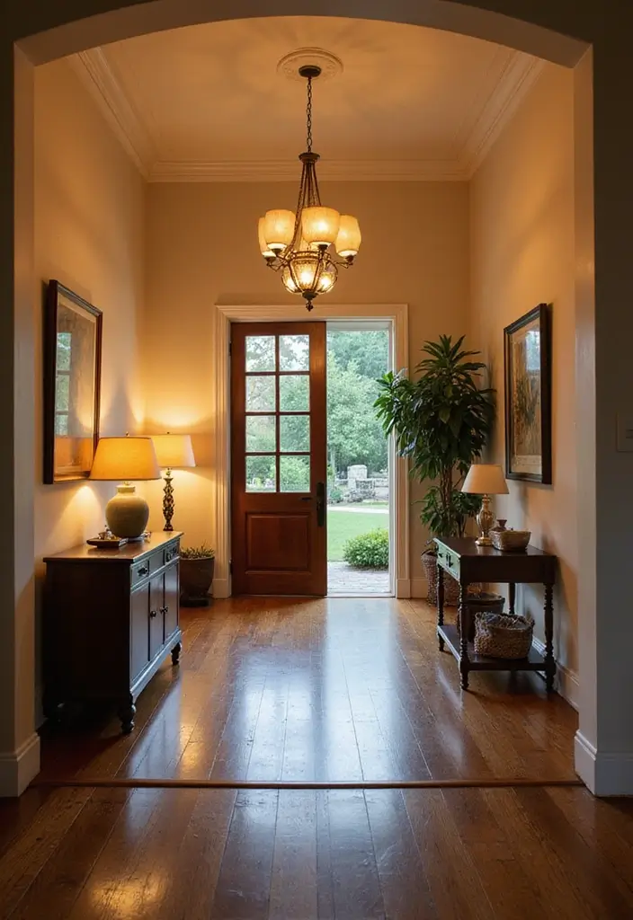 28 Living Room Entryway Ideas That Make a Great First Impression - 28. Layered Lighting