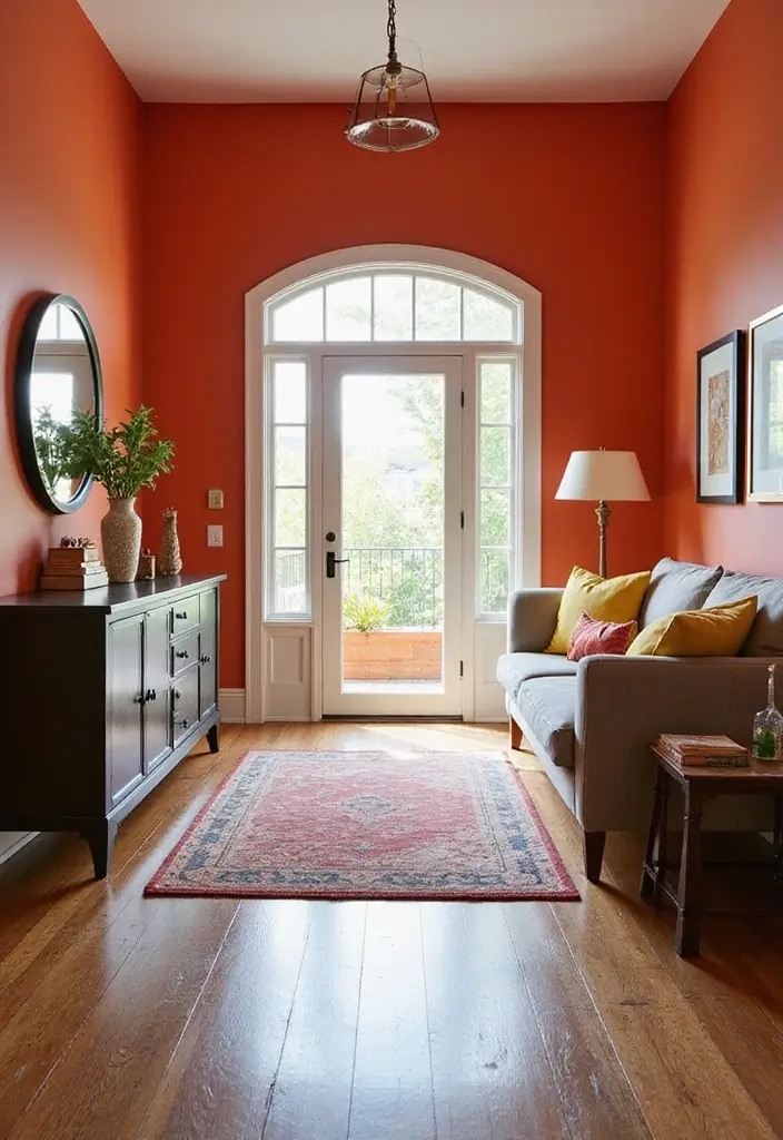 28 Living Room Entryway Ideas That Make a Great First Impression - 3. Bold Color Palette